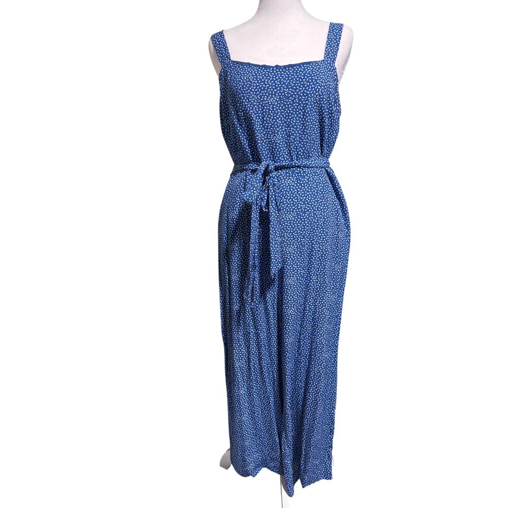 Gap Womens 10 Blue & White Petal Belted Square Neck Lightweight Romper